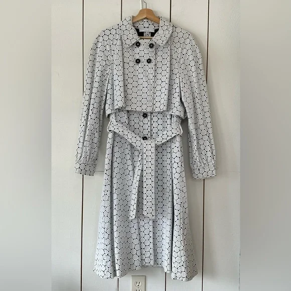 Carolina Herrera Vintage Spring Trench Coat Sz 16 White & Black Italy - Picture 9 of 14